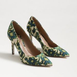 Sam Edelman Hazel Pointed Toe Pump in Turquoise Green Multi Fabric.